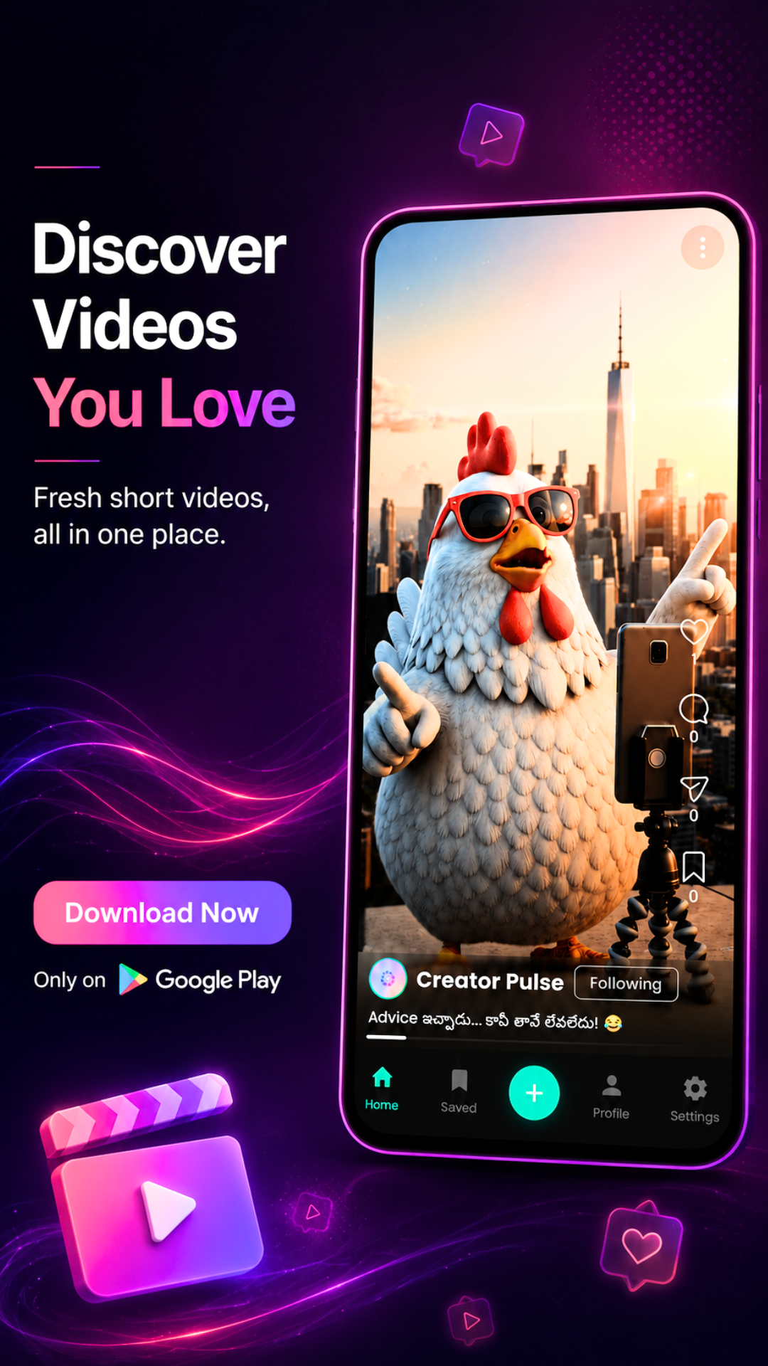 VIDZO app home feed showing short video discovery