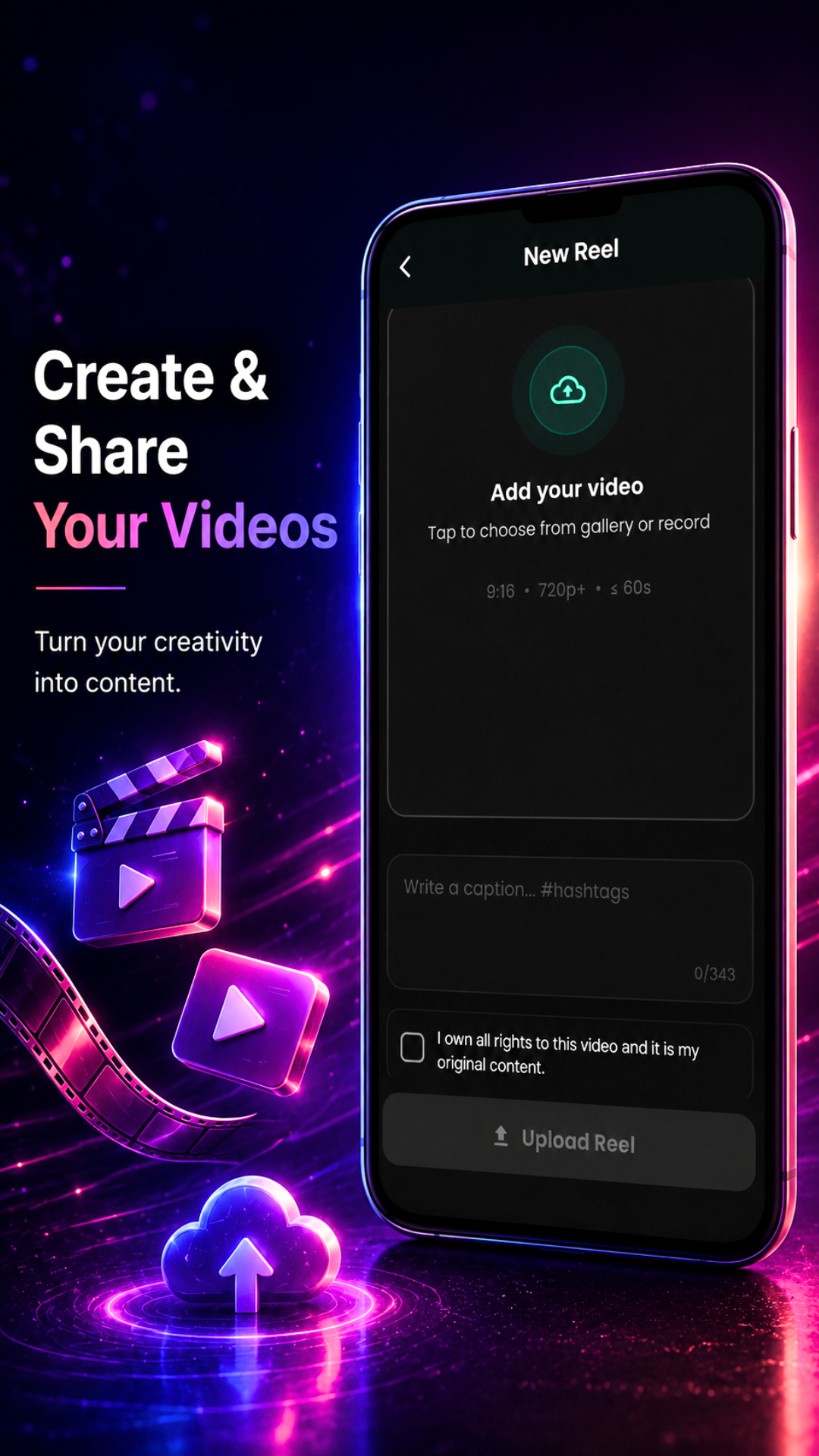 VIDZO video upload screen